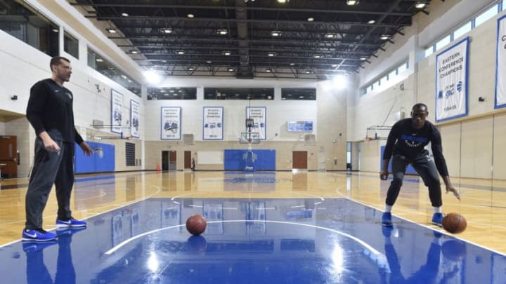 ORLANDO, FL - NOVEMBER 17: Bismack Biyombo #11 of the Orlando Magic during practice on November 17, 2017 at Amway Center in Orlando, Florida. NOTE TO USER: User expressly acknowledges and agrees that, by downloading and or using this photograph, User is consenting to the terms and conditions of the Getty Images License Agreement. Mandatory Copyright Notice: Copyright 2017 NBAE (Photo by Fernando Medina/NBAE via Getty Images)
