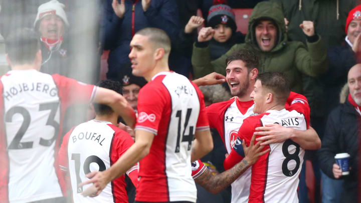 SOUTHAMPTON, ENGLAND – JANUARY 27: Jack Stephens of Southampton celebrates after scoring his sides first goal with his team mates during The Emirates FA Cup Fourth Round match between Southampton and Watford at St Mary’s Stadium on January 27, 2018 in Southampton, England. (Photo by Clive Rose/Getty Images)