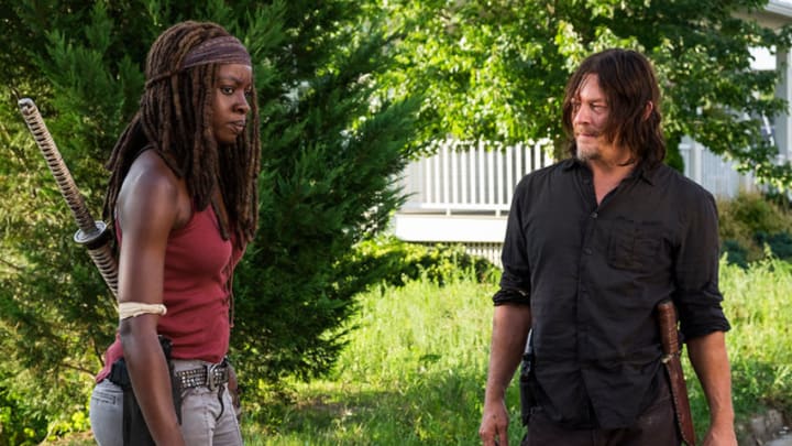 Michonne (Danai Gurira) and Daryl Dixon (Norman Reedus) in The Walking Dead Season 8 Episode 8 Photo by Gene Page/AMC