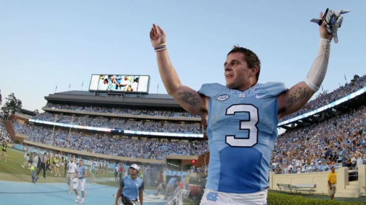 CHAPEL HILL, NC - SEPTEMBER 24: Ryan Switzer #3 of the North Carolina Tar Heels celebrates after defeating the Pittsburgh Panthers 37-36 at Kenan Stadium on September 24, 2016 in Chapel Hill, North Carolina. (Photo by Streeter Lecka/Getty Images)