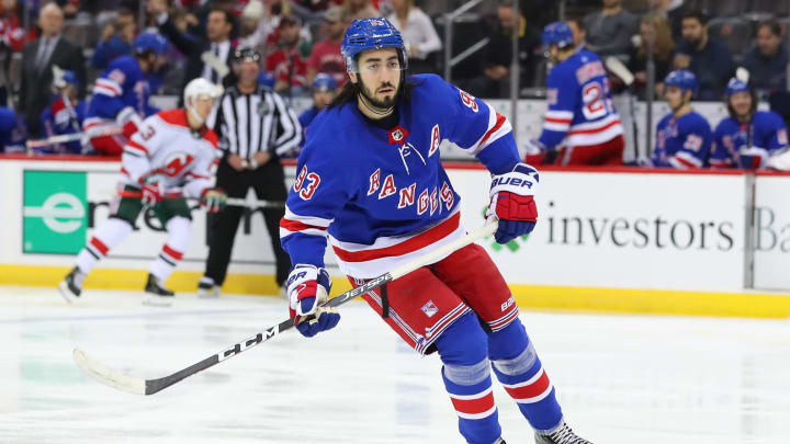 NEWARK, NJ – NOVEMBER 30: New York Rangers center Mika Zibanejad (93) skates during the second period of the National Hockey League game between the New Jersey Devils and the New York Rangers on November 30, 2019 at the Prudential Center in Newark, NJ. (Photo by Rich Graessle/Icon Sportswire via Getty Images)