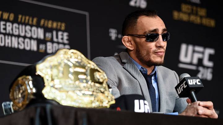 LAS VEGAS, NV - OCTOBER 07: Tony Ferguson speaks to the media after the UFC 216 event inside TMobile Arena on October 7, 2017 in Las Vegas, Nevada. (Photo by Brandon Magnus/Zuffa LLC/Zuffa LLC via Getty Images)