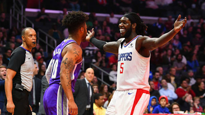 LOS ANGELES, CA - DECEMBER 26: Los Angeles Clippers Center Montrezl Harrell (5) reacts after blocking Sacramento Kings Guard Frank Mason (10) shot during a NBA game between the Sacramento Kings and the Los Angeles Clippers on December 26, 2018 at STAPLES Center in Los Angeles, CA. (Photo by Brian Rothmuller/Icon Sportswire via Getty Images)