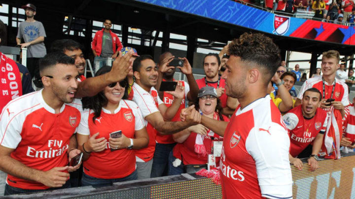 SAN JOSE, CA - JULY 28: Alex Oxlade-Chamberlain of Arsenal with the fans after the match between Arsenal and MLS All Stars at Avaya Stadium on July 28, 2016 in San Jose, California. (Photo by David Price/Arsenal FC via Getty Images)