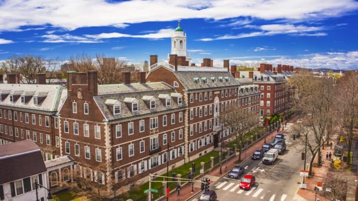 An aerial view of John Kennedy Street in the Harvard University area of Cambridge, Massachusetts.