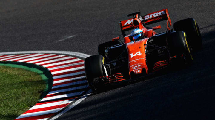SUZUKA, JAPAN - OCTOBER 08: Fernando Alonso of Spain driving the (14) McLaren Honda Formula 1 Team McLaren MCL32 on track during the Formula One Grand Prix of Japan at Suzuka Circuit on October 8, 2017 in Suzuka. (Photo by Mark Thompson/Getty Images)
