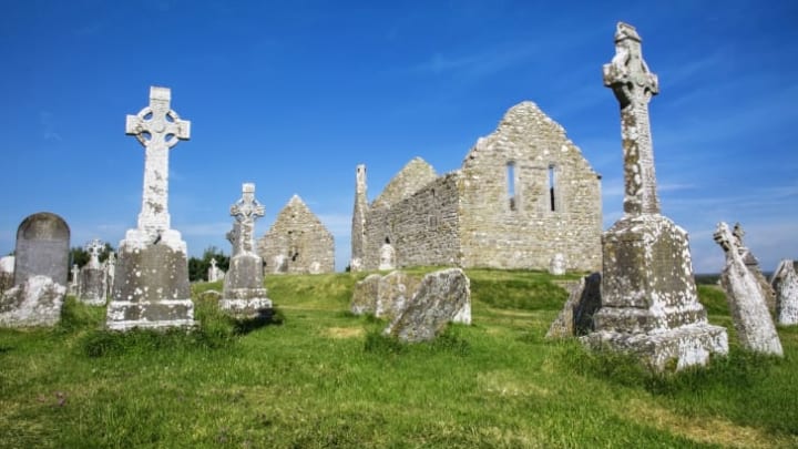 Celtic crosses in old graveyard