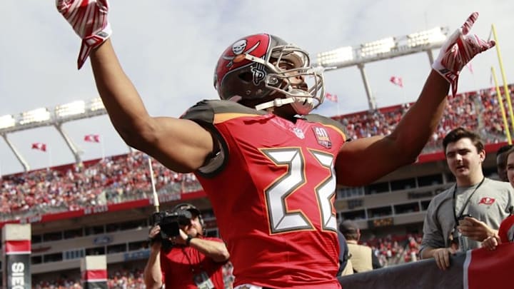 Dec 27, 2015; Tampa, FL, USA;Tampa Bay Buccaneers running back Doug Martin (22) runs out of the tunnel before the game against the Chicago Bears at Raymond James Stadium. Mandatory Credit: Kim Klement-USA TODAY Sports