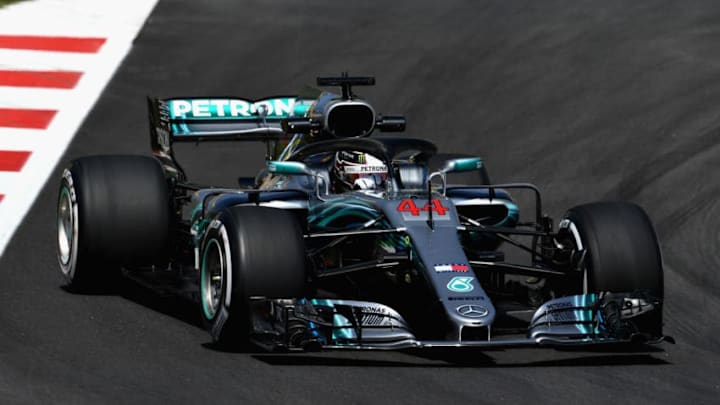 MONTMELO, SPAIN - MAY 11: Lewis Hamilton of Great Britain driving the (44) Mercedes AMG Petronas F1 Team Mercedes WO9 on track during practice for the Spanish Formula One Grand Prix at Circuit de Catalunya on May 11, 2018 in Montmelo, Spain. (Photo by David Ramos/Getty Images)