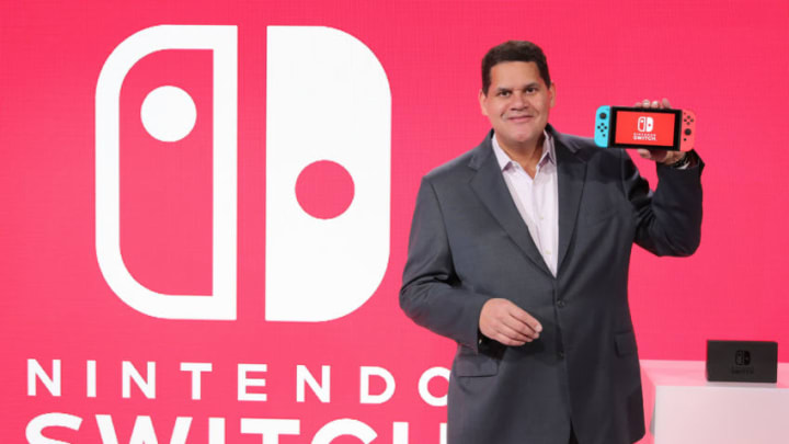NEW YORK, NY - JANUARY 13: In this photo provided by Nintendo of America, Nintendo of America President and COO Reggie Fils-Aime debuts the groundbreaking Nintendo Switch at a press event in New York on Jan. 13, 2017. Launching in March 3, 2017, Nintendo Switch combines the power of a home console with the mobility of a handheld. It's a new era in gaming that delivers entirely new ways to play wherever and whenever people want. (Photo by Neilson Barnard/Getty Images for Nintendo of America)
