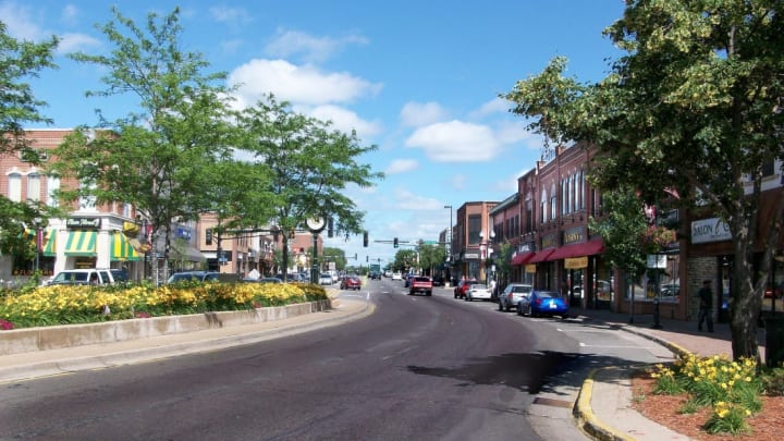 A photo of Main Street in downtown Anoka, Minnesota.