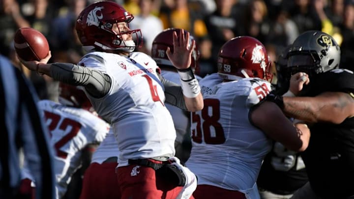 BOULDER, CO - November 19: Washington State Cougars quarterback Luke Falk #4 throws against the Colorado Buffaloes in the second quarter at Folsom Field November 19, 2016. (Photo by Andy Cross/The Denver Post via Getty Images) BOULDER, CO - November 19: Washington State Cougars quarterback Luke Falk #4 throws against the Colorado Buffaloes in the second quarter at Folsom Field November 19, 2016. (Photo by Andy Cross/The Denver Post via Getty Images)