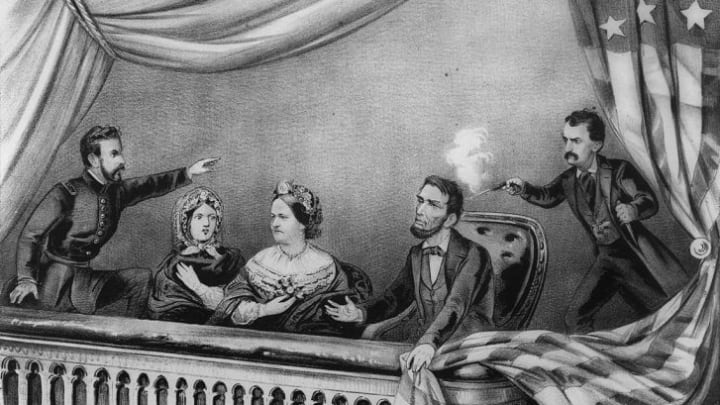 Abraham Lincoln's assassination depicted in a lithograph.