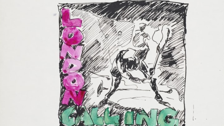 A preliminary sketch by Ray Lowry for the London Calling cover artwork.