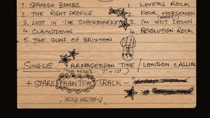 Mick Jones's handwritten track listing for the album.