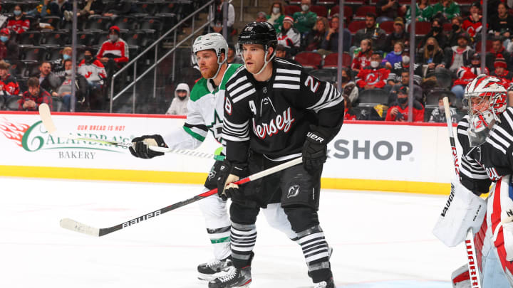 Damon Severson #28 of the New Jersey Devils. (Photo by Rich Graessle/Getty Images)