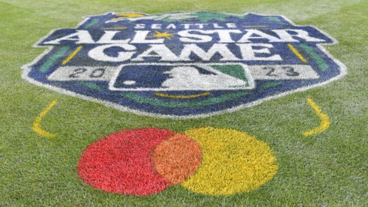 SEATTLE, WASHINGTON - JULY 22: A general view of the 2023 MLB Seattle All-Star Game logo before the game between the Seattle Mariners and the Houston Astros at T-Mobile Park on July 22, 2022 in Seattle, Washington. (Photo by Alika Jenner/Getty Images)