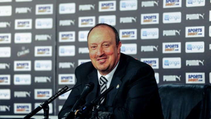 NEWCASTLE, ENGLAND - APRIL 24: Newcastle United's Manager Rafael Benitez smiles as he speaks during his press conference during the Sky Bet Championship match between Newcastle United and Preston North End at St.James' Park on April 24, 2017 in Newcastle upon Tyne, England. (Photo by Serena Taylor/Newcastle United via Getty Images)