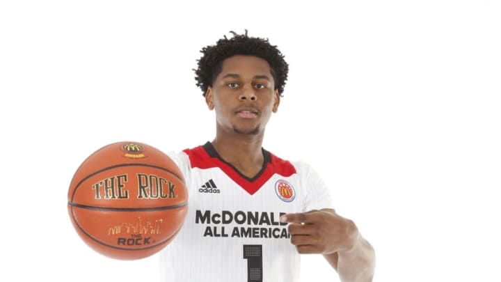 Mar 26, 2016; Chicago, IL, USA; McDonalds All American center Marques Bolden (1) poses for photos on portrait day at the Marriott Hotel. Mandatory Credit: Brian Spurlock-USA TODAY Sports
