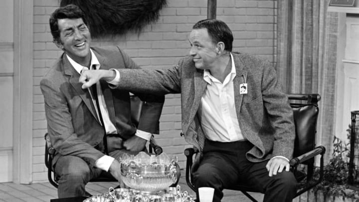 Dean Martin and Frank Sinatra on the set of the Dean Martin and Frank Sinatra Christmas Show in 1967.