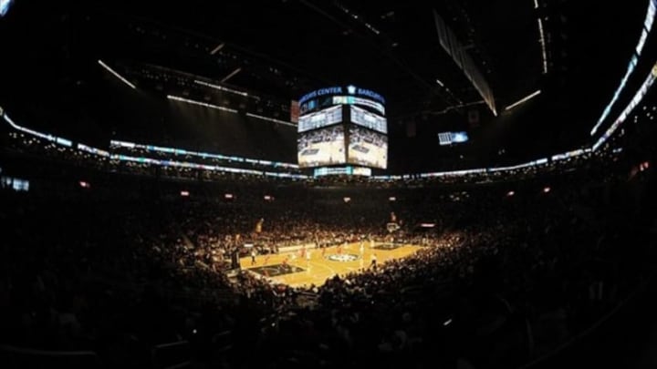 May 4, 2013; Brooklyn, NY, USA; A general view of the court during the first half in game seven of the first round of the 2013 NBA Playoffs between the Chicago Bulls and Brooklyn Nets at the Barclays Center. The Bulls won 99-93. Mandatory Credit: Joe Camporeale-USA TODAY Sports