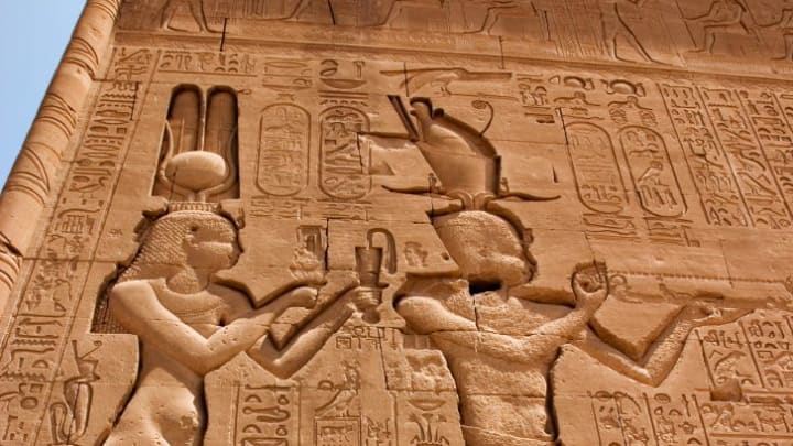 The only carving of Cleopatra pictured with her son, Caesarion, at the Temple of Hathor in Egypt