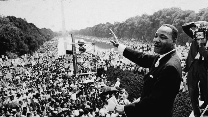 Dr. Martin Luther King Jr. addresses the crowd at the March On Washington D.C. on August 28, 1963.