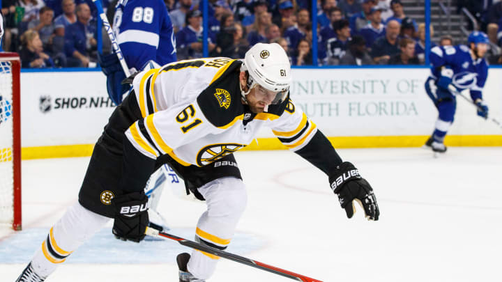 TAMPA, FL – MAY 6: Rick Nash #61 of the Boston Bruins against the Tampa Bay Lightning during Game Five of the Eastern Conference Second Round during the 2018 NHL Stanley Cup Playoffs at Amalie Arena on May 6, 2018 in Tampa, Florida. (Photo by Scott Audette/NHLI via Getty Images)”n