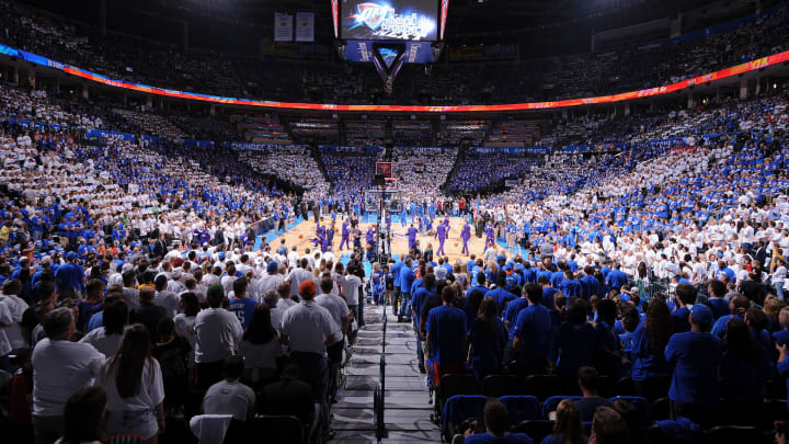 OKLAHOMA CITY, OK- MAY 16: A general view of the crowd during Game Two of the Western Conference Semifinals between the Los Angeles Lakers and Oklahoma City Thunder in the 2012 NBA Playoffs on May 16, 2012 at the Chesapeake Energy Arena in Oklahoma City Copyright 2012 NBAE (Photo by Andrew D. Bernstein/NBAE via Getty Images)