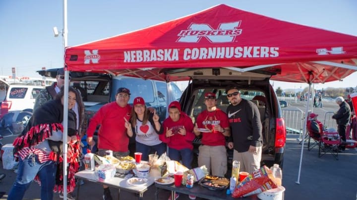 Dec 26, 2015; Santa Clara, CA, USA; Nebraska Fans tailgate outside of Levi