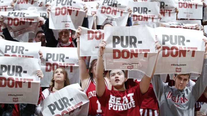 BLOOMINGTON, IN - JANUARY 28: Indiana Hoosiers fans get ready before a game against the Purdue Boilermakers at Assembly Hall on January 28, 2018 in Bloomington, Indiana. (Photo by Joe Robbins/Getty Images)