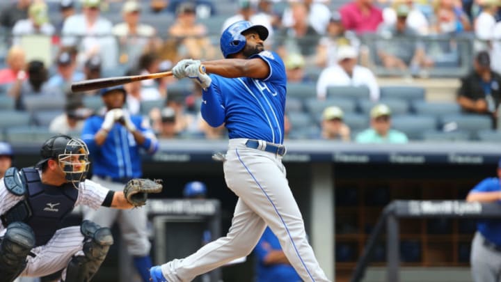 NEW YORK, NY - JULY 28: Brian Goodwin #25 of the Kansas City Royals in action against the New York Yankees at Yankee Stadium on July 28, 2018 in the Bronx borough of New York City. Kansas City Royals defeated the New York Yankees 10-5. (Photo by Mike Stobe/Getty Images)