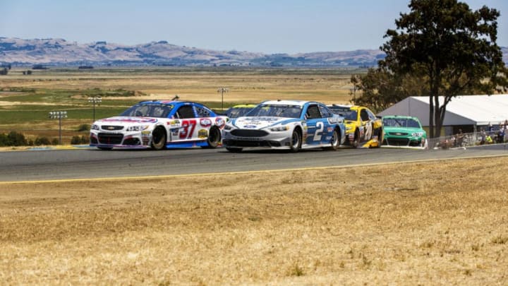 SONOMA, CA - JUNE 25: Field at turn 2 after a restart during the Monster Energy NASCAR Cup Toyota/Save Mart 350 race held at Sonoma Raceway, CA on June 23-25, 2017. Kevin Harvick (4) won the 110 lap race. (Photo by Allan Hamilton/Icon Sportswire via Getty Images)