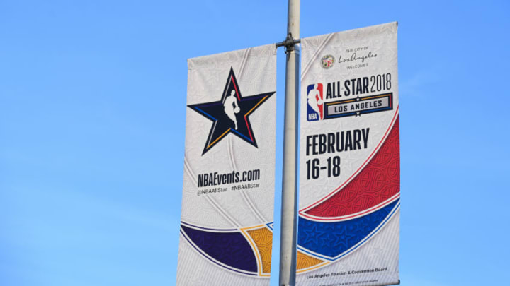 LOS ANGELES, CA - JANUARY 17: A banner for the 2018 NBA All-Star game outside the STAPLES Center before an NBA game between the Denver Nuggets and the Los Angeles Clippers on January 17, 2018 at STAPLES Center in Los Angeles, CA. (Photo by Brian Rothmuller/Icon Sportswire via Getty Images)