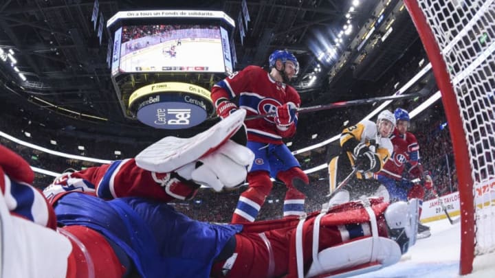MONTREAL, QC - JANUARY 4: Brandon Tanev #13 of the Pittsburgh Penguins scores the winning goal on goalie Carey Price #31 of the Montreal Canadiens in the NHL game at the Bell Centre on January 4, 2020 in Montreal, Quebec, Canada. (Photo by Francois Lacasse/NHLI via Getty Images)