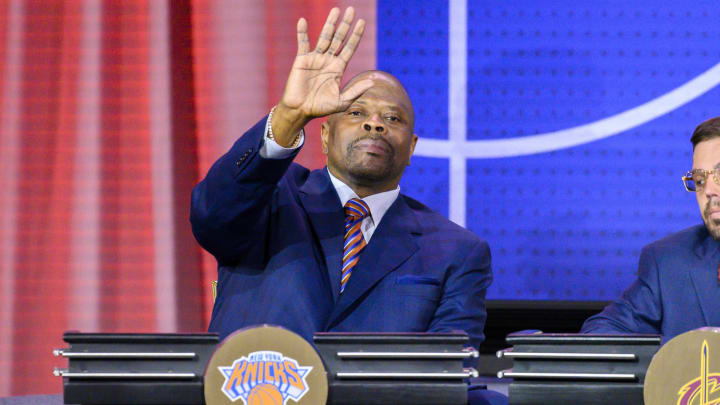 May 14, 2019; Chicago, IL, USA; New York Knicks former player Patrick Ewing waves during the 2019 NBA Draft Lottery at the Hilton Chicago. Mandatory Credit: Patrick Gorski-USA TODAY Sports