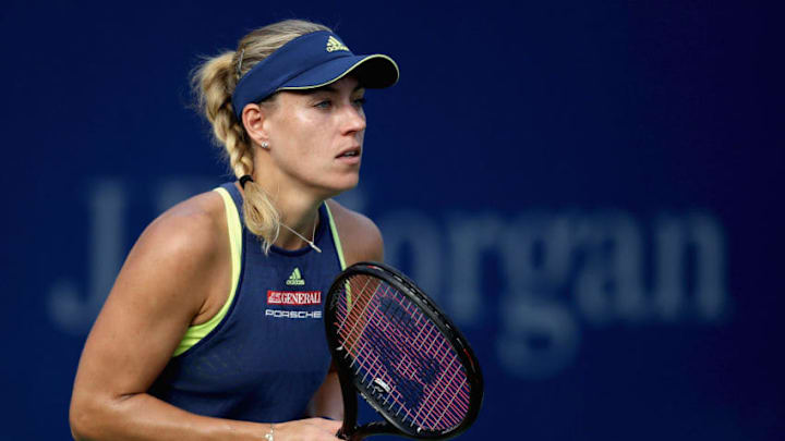 DUBAI, UNITED ARAB EMIRATES - FEBRUARY 22: Angelique Kerber of Germany in action during her quarter final match against Karolina Pliskova of Czech Republic on day four of the WTA Dubai Duty Free Tennis Championship at the Dubai Tennis Stadiumon on February 22, 2018 in Dubai, United Arab Emirates. (Photo by Francois Nel/Getty Images)