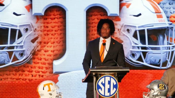 University of Tennessee athlete Velus Jones Jr. speaks during SEC Media Days at the Hyatt Regency in Hoover, Ala., Tuesday, July 20, 2021. [Staff Photo/Gary Cosby Jr.]Sec Media Days Tennessee