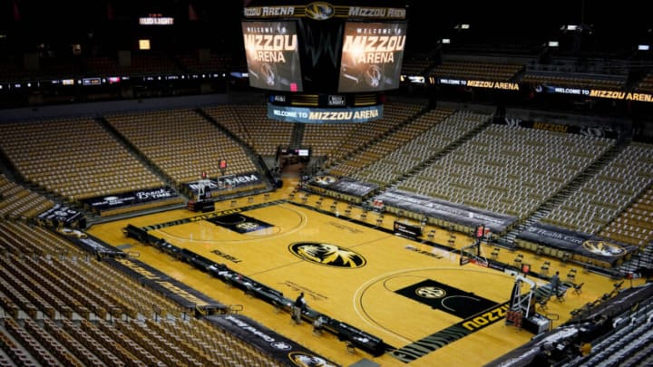 Dec 9, 2020; Columbia, Missouri, USA; A general view of the court floor before the game between the Missouri Tigers and Liberty Flames at Mizzou Arena. Mandatory Credit: Denny Medley-USA TODAY Sports