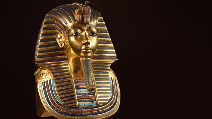 The burial mask of Egyptian King Tutankhamun.