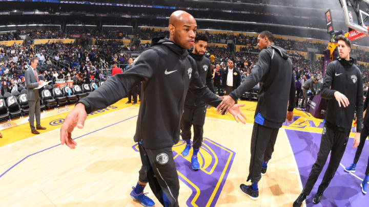 LOS ANGELES, CA - JANUARY 21: Jarrett Jack #55 of the New York Knicks high fives his teammates before the game against the Los Angeles Lakers on January 21, 2018 at STAPLES Center in Los Angeles, California. Copyright 2018 NBAE (Photo by Andrew D. Bernstein/NBAE via Getty Images)