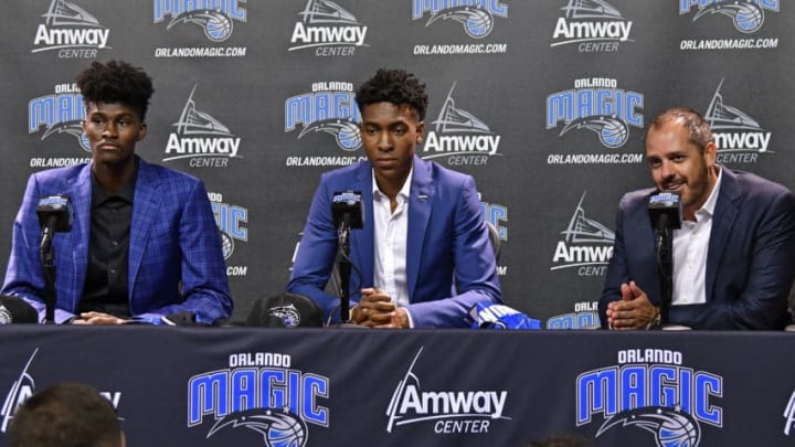 ORLANDO, FL - JUNE 23: Orlando Magic President of Basketball Operations Jeff Weltman and Head Coach Frank Vogel introduce 2017 Magic Draft Picks Jonathan Issac and Wesley Iwundu during a press conference on June 23, 2017 at Amway Center in Orlando, Florida. NOTE TO USER: User expressly acknowledges and agrees that, by downloading and or using this photograph, User is consenting to the terms and conditions of the Getty Images License Agreement. Mandatory Copyright Notice: Copyright 2017 NBAE (Photo by Fernando Medina/NBAE via Getty Images)