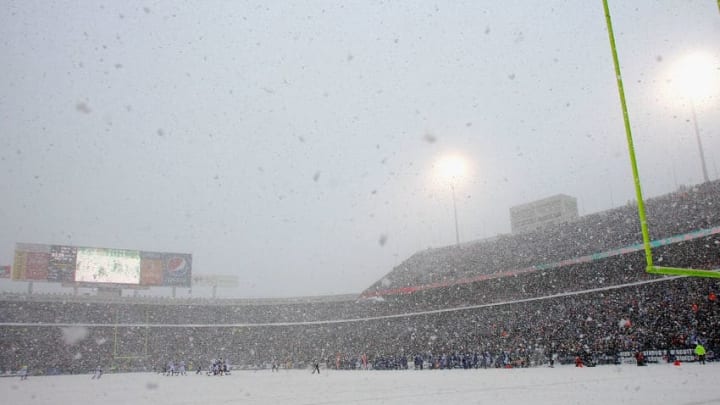 ORCHARD PARK, NY - JANUARY 03: A general view of the Buffalo Bills playing the Indianapolis Colts in the snow at Ralph Wilson Stadium on January 3, 2010 in Orchard Park, New York. (Photo by Rick Stewart/Getty Images)