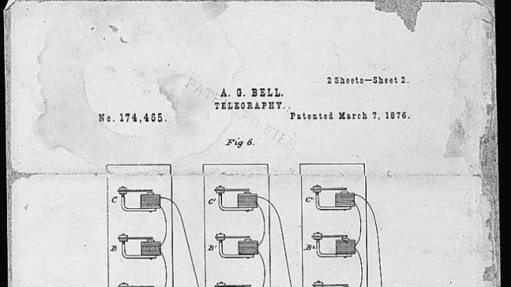 A drawing of a telephone from Alexander Graham Bell's original patent from March 1876.