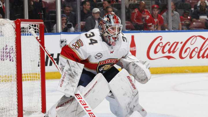 SUNRISE, FL – FEBRUARY 21: Goaltender James Reimer #34 of the Florida Panthers defends the net against the Carolina Hurricanes at the BB&T Center on February 21, 2019 in Sunrise, Florida. The Hurricanes defeated the Panthers 4-3. (Photo by Joel Auerbach/Getty Images)