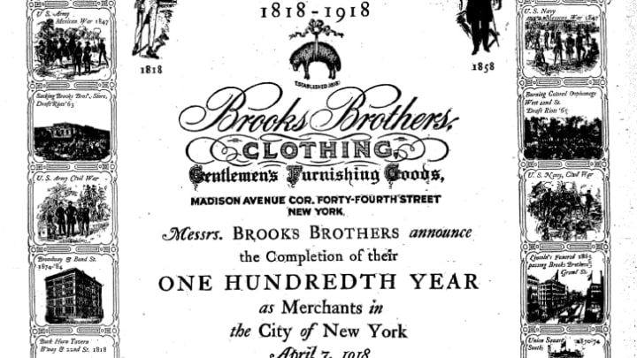 Brooks Brothers ran a full-page ad celebrating its centenary in 1918.