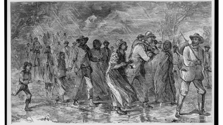 An illustration depicting fugitives along the Underground Railroad in Maryland, taken from William Still's 1872 book The Underground Railroad.