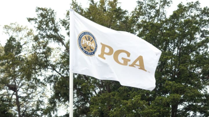 May 17, 2019; Bethpage, NY, USA; General view of a PGA flag during the second round of the PGA Championship golf tournament at Bethpage State Park - Black Course. Mandatory Credit: Angie Walton-USA TODAY Sports
