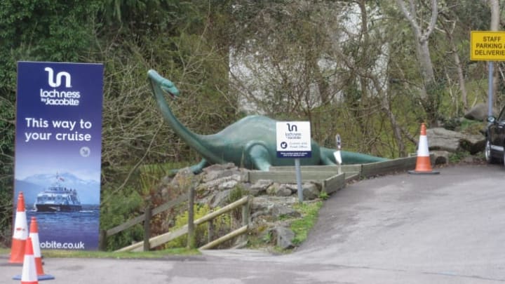 Nessie statue outside Loch Ness boat tour company