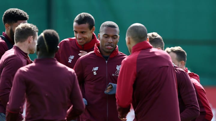 LIVERPOOL, ENGLAND - MAY 06: Daniel Sturridge of Liverpool looks on during a training session ahead of their UEFA Champions League second leg semi finals match against Barcelona at Melwood on May 06, 2019 in Liverpool, England. (Photo by Jan Kruger/Getty Images)